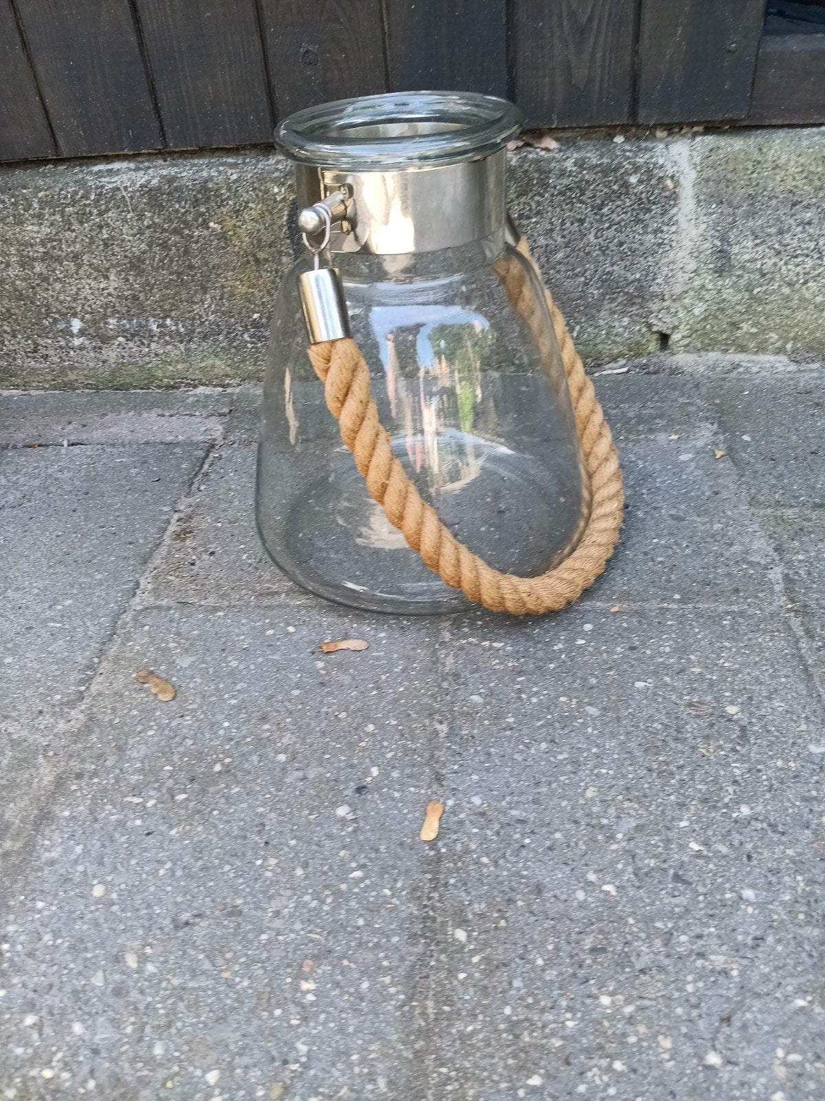 Glazen windlicht met jute touw., Ophalen, Zo goed als nieuw