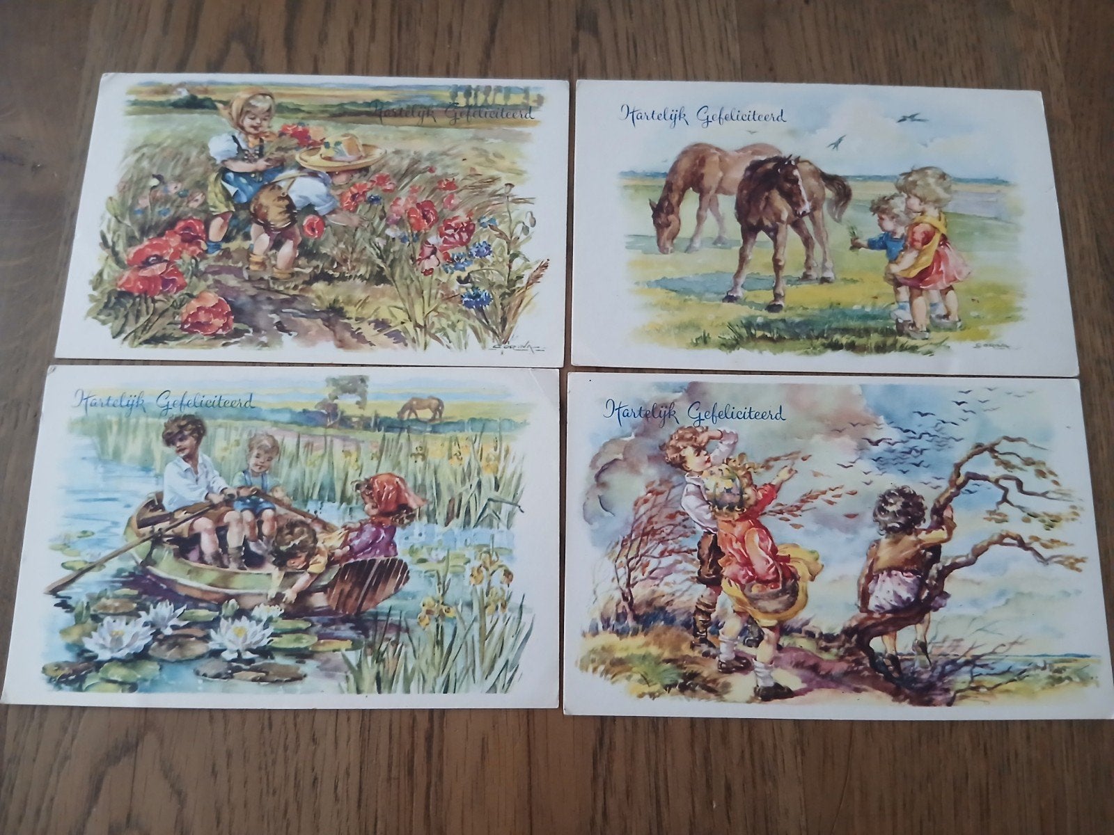 4 X MOOIE OUDE ONGELOPEN WENSKAART, Diversen, Wenskaarten, Ophalen of Verzenden, Zo goed als nieuw