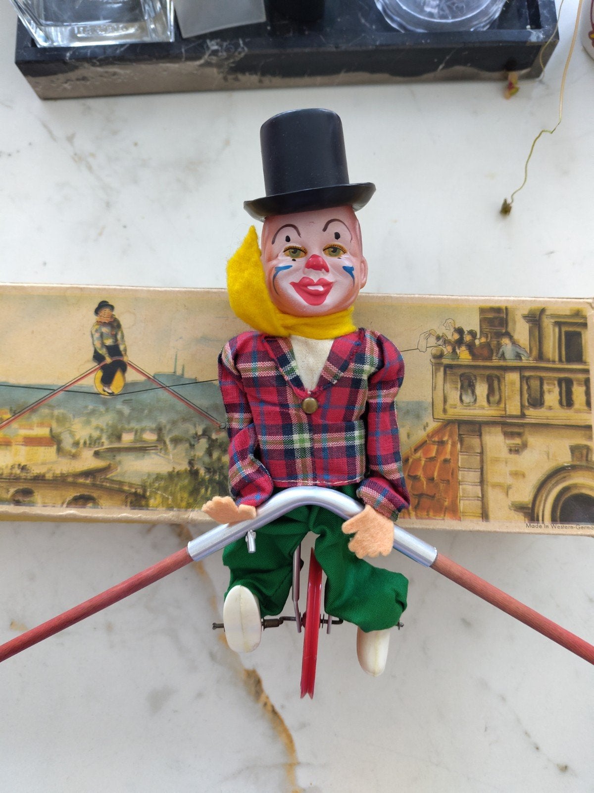 Vintage Clown op Fiets Speelgoed - Balancerende Acrobaat, Ophalen of Verzenden, Gebruikt