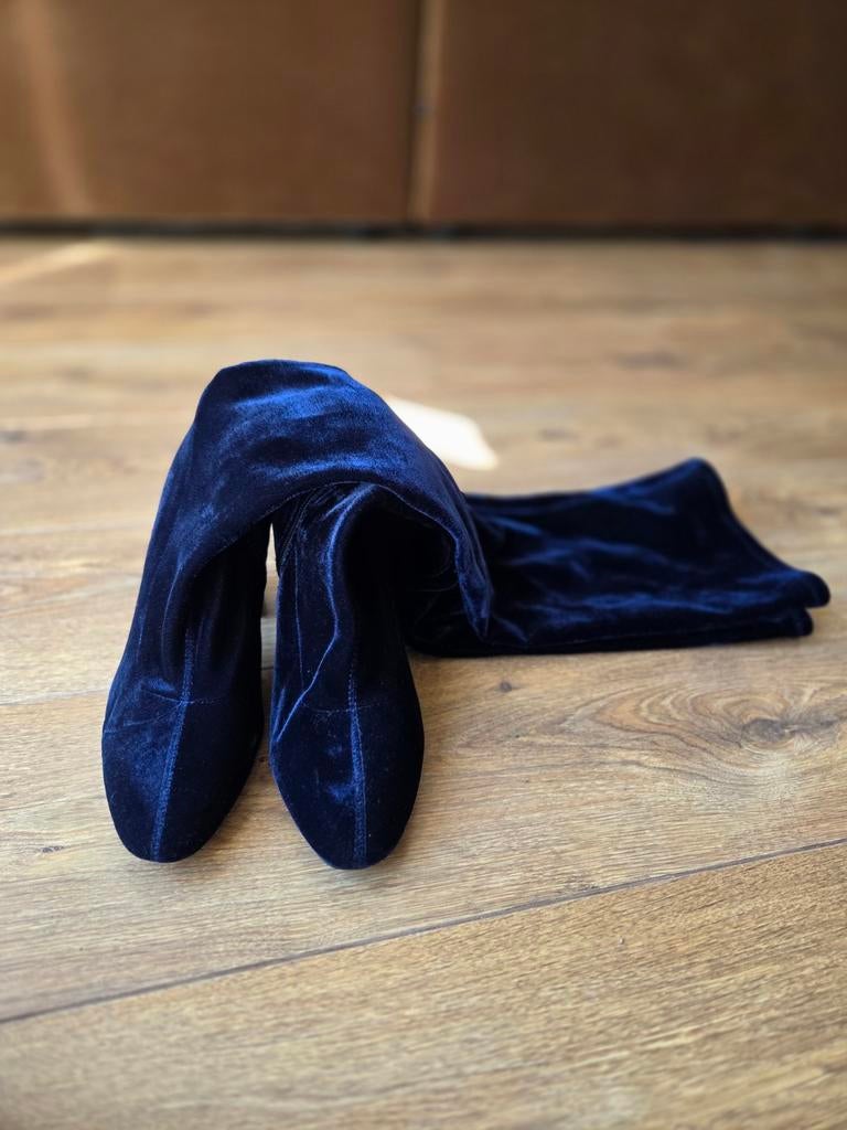 Velvet blauwe over the knee-boots Zara Basic - Maat 40, Hoge laarzen, Blauw, Ophalen of Verzenden, Zo goed als nieuw