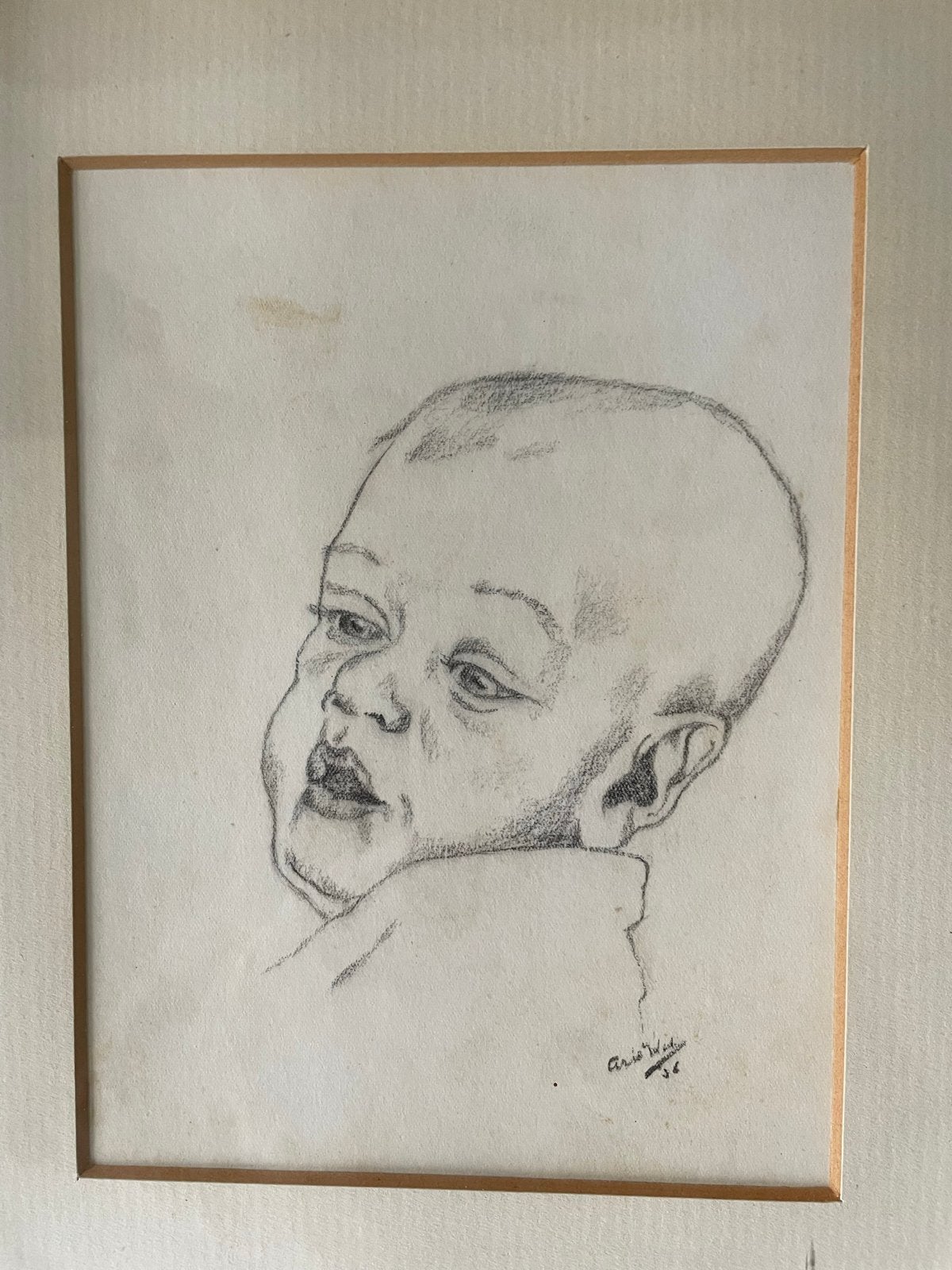Unieke gesigneerde tekening Arie Kater (1936) - Babyportret