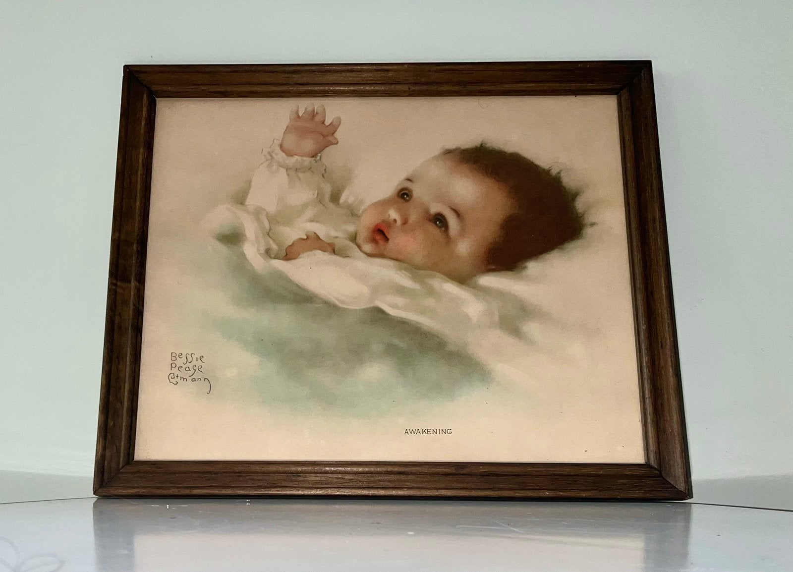 Vintage Bessie Pease Gutmann 'Awakening' Baby Print, Portret of Personen, Ophalen of Verzenden, Klassiek, Print