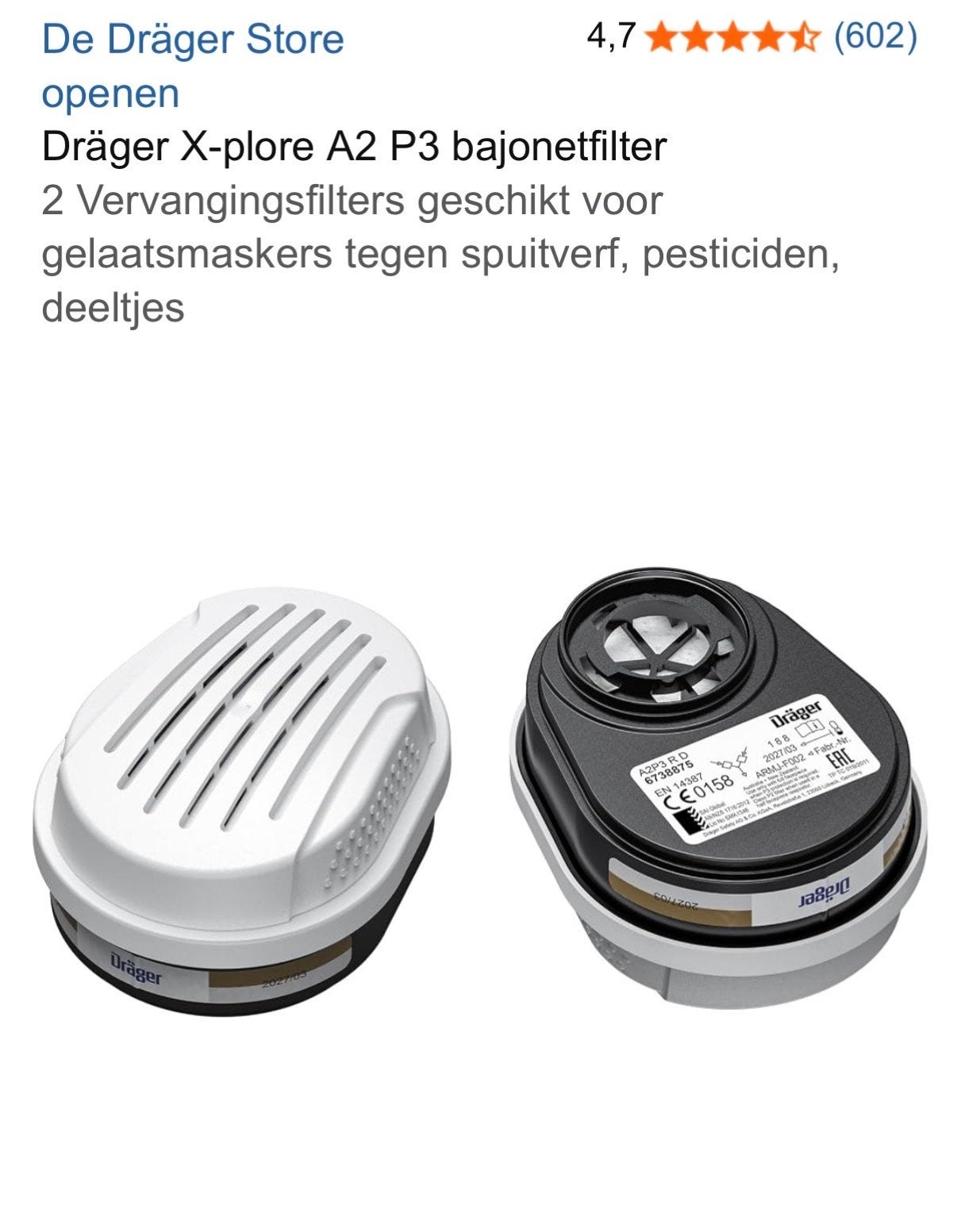 Dräger X-plore A2 P3 bajonetfilters (3 x set) 11-2028, Ophalen of Verzenden, Nieuw, Accessoires