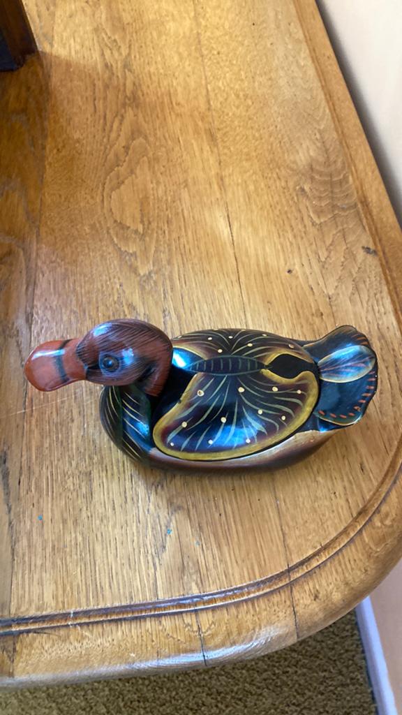 Decoratieve Houten Eend Doosje - Handgeschilderd, Antiek en Kunst, Ophalen of Verzenden