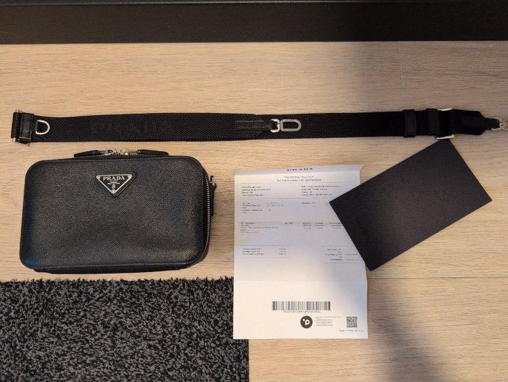 Prada Brique Bag – Saffiano kalfsleer – zo goed als nieuw, Zwart, Zo goed als nieuw, Leer, Ophalen
