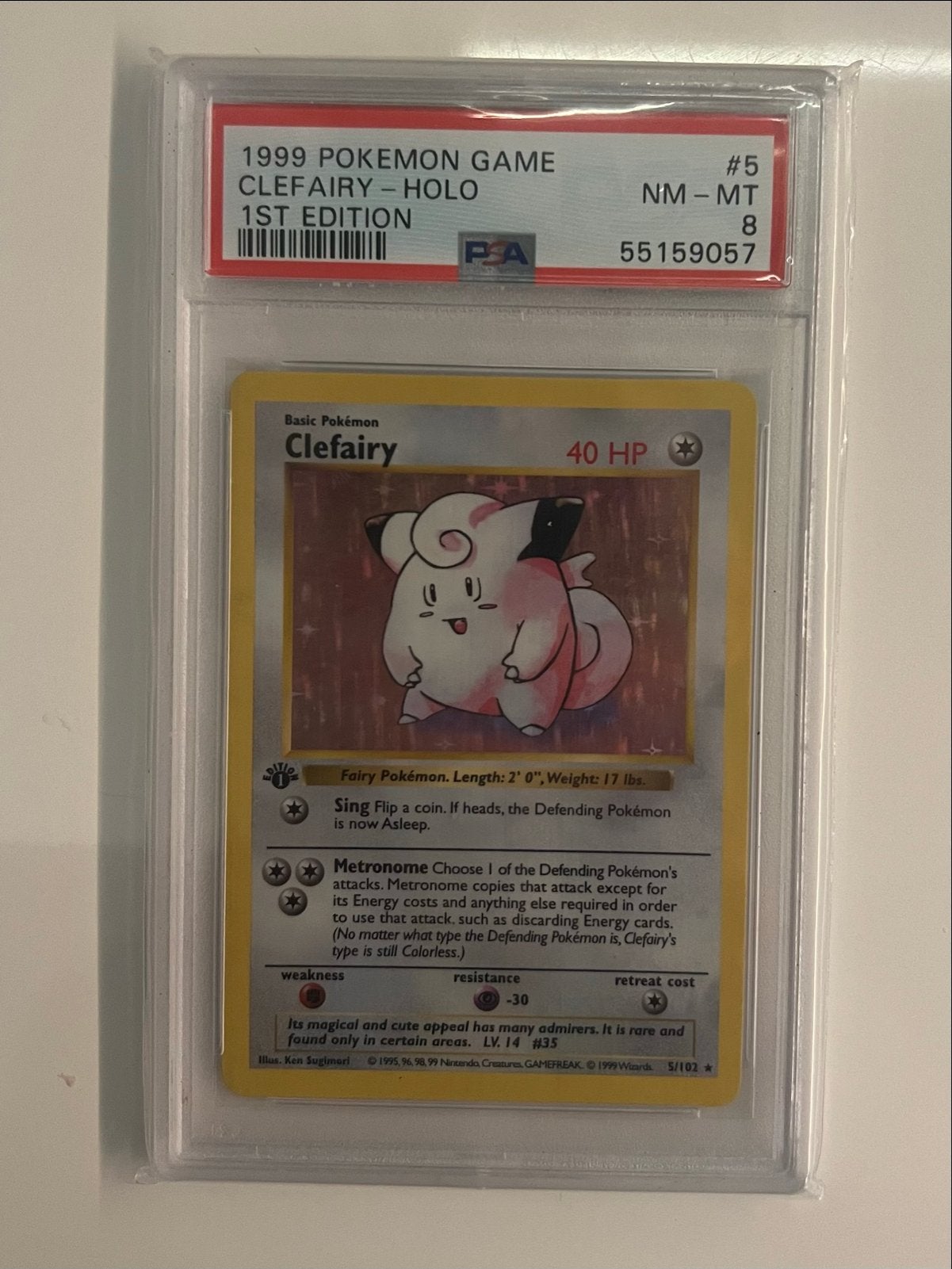 Clefairy 5/102 - 1st Edition & Shadowless - Base Set - PSA 9, Ophalen of Verzenden, Zo goed als nieuw, Losse kaart, Foil