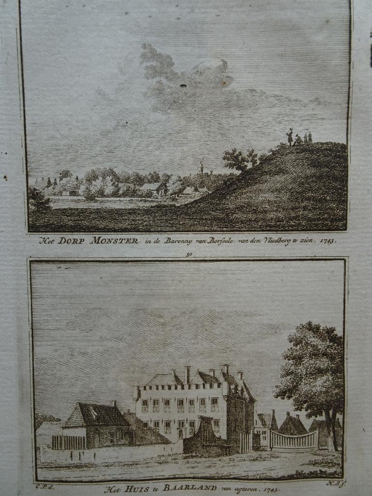 gravure dorp Monster vliedberg, huis Baarland Zeeland 1745, Verzenden