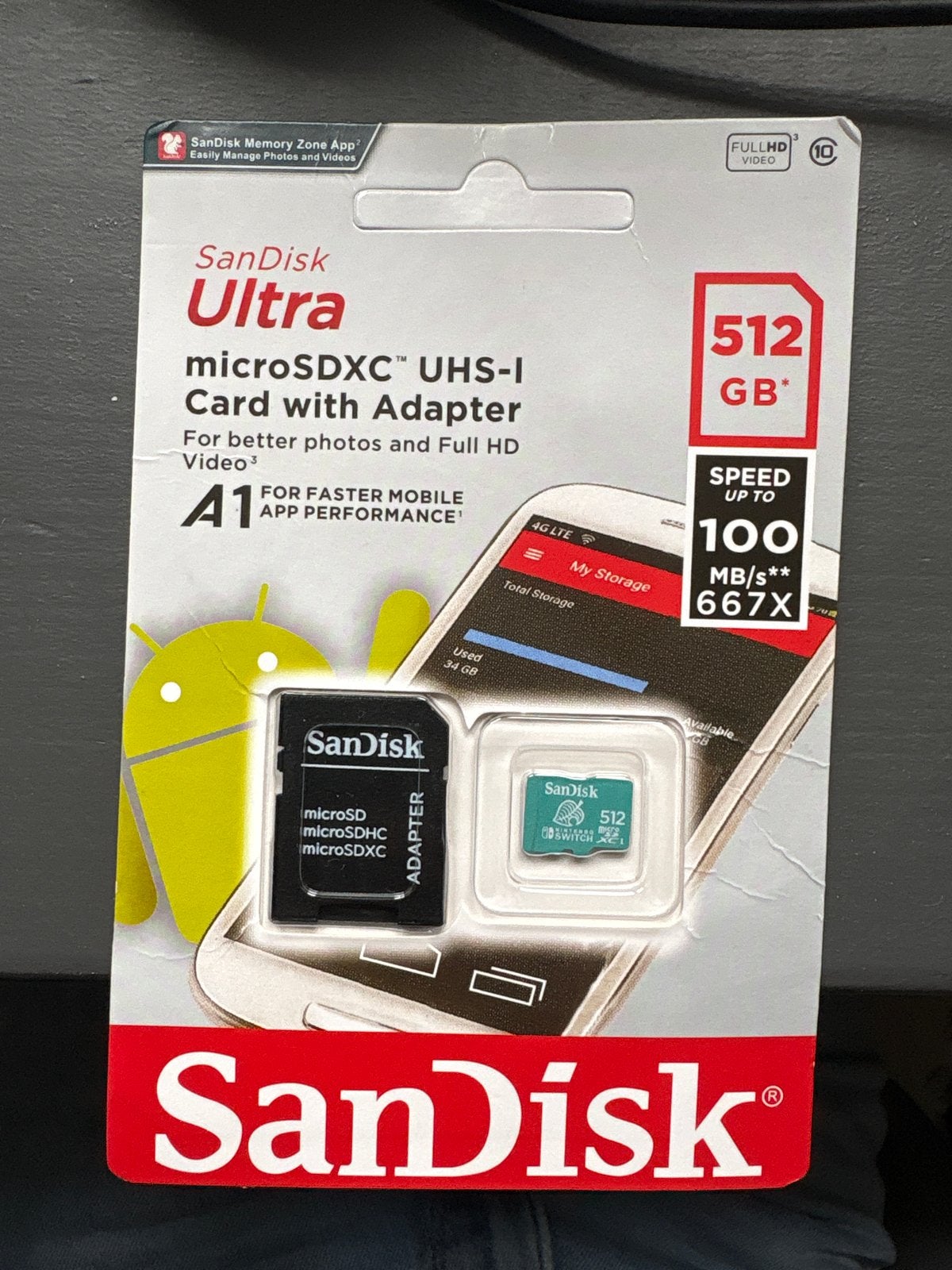 SanDisk Ultra microSDXC UHS-I Card 512GB met Adapter, Audio, Tv en Foto, Fotografie | Geheugenkaarten, Verzenden, Geschikt voor Full HD video