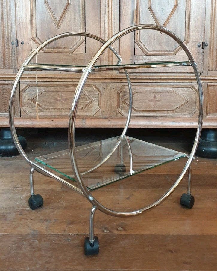 vintage barcart trolley theewagen chroom glas izgs, Ophalen, Zo goed als nieuw, Trolley, Demontabel