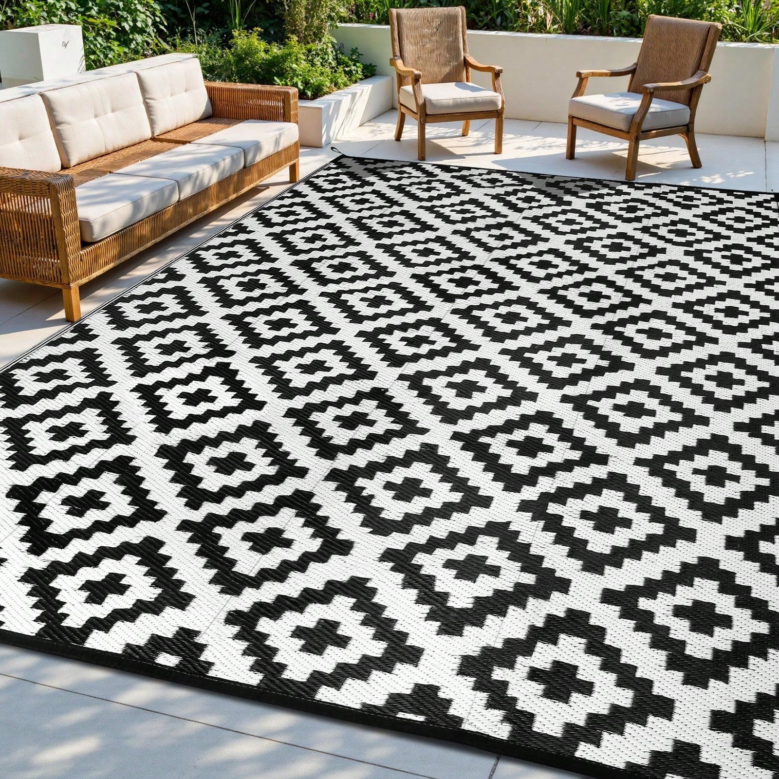 Buitenkleed Zwart-Wit Patroon - Waterbestendig, Ophalen, 200 cm of meer, Zo goed als nieuw, 200 cm of meer