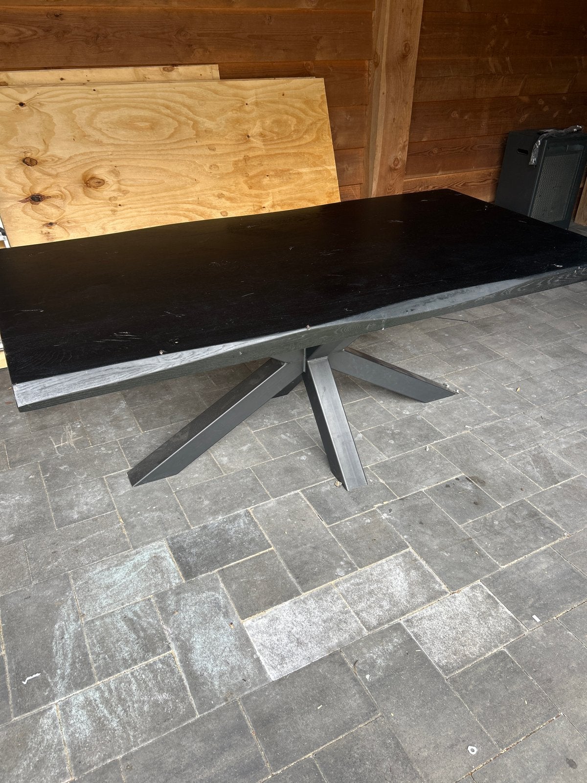 Zwarte eettafel 100x200 cm met stalen onderstel, Huis en Inrichting, Tafels | Eettafels, Ophalen, Gebruikt, 50 tot 100 cm, Vier personen