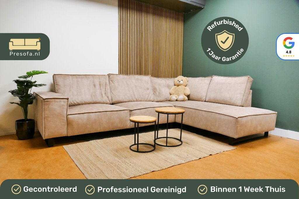 Velvet Hoekbank Zand Roze Oosterbaan [Refurbished], 250 tot 300 cm, -, -, Hoekbank
