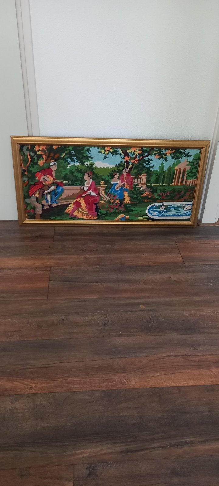 Twee ingelijste wandtapijten, boven 60 jaar, alleen contant., Antiek en Kunst, Ophalen, Ingelijst, Portret of Personen, Klassiek