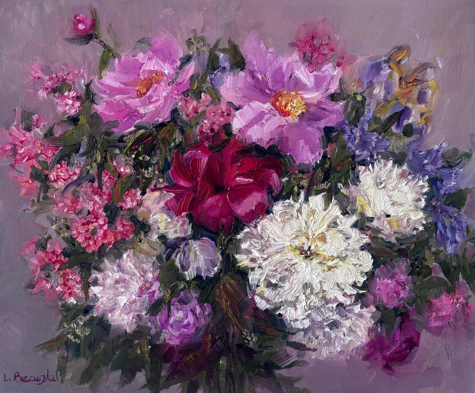 Prachtig bloemenschilderij, olieverf op linnen doek, 50*60, Antiek en Kunst, Kunst | Schilderijen | Klassiek, Ophalen of Verzenden