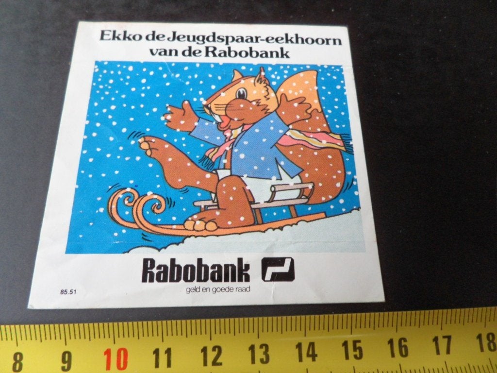 sticker RABOBANK Ekko de Jeugdspaar Eekhoorn sneeuw, Ophalen, Zo goed als nieuw