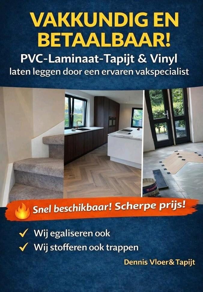 Vloerenlegger - Laminaat, Pvc, Vinyl, Tapijt & egaliseren, Diensten en Vakmensen, Vloerleggers en Parketteurs, Vloeren gieten