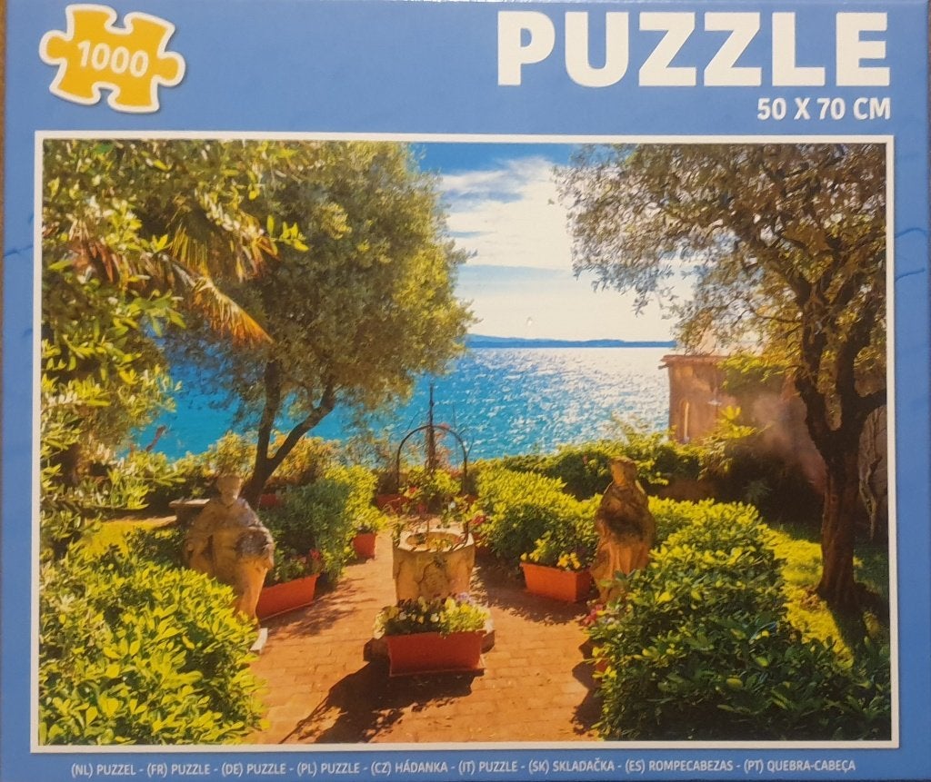 Puzzel Mooie tuin met uitzicht op water 1000 pc. zgan, Ophalen of Verzenden, 500 t/m 1500 stukjes, Zo goed als nieuw, Legpuzzel