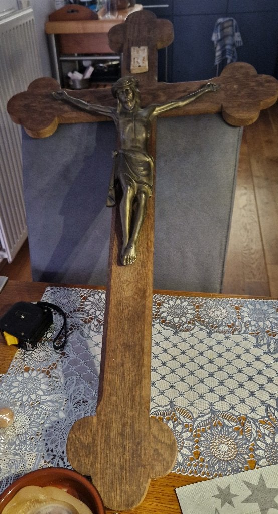 Houten muurkruis jezus., Antiek en Kunst, Antiek | Religie, Ophalen