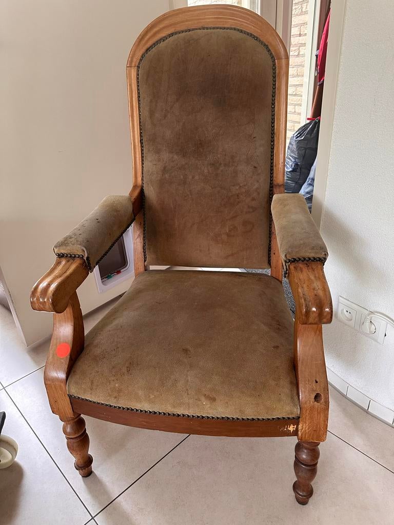 Voltaire fauteuil met lederen bekleding, Ophalen