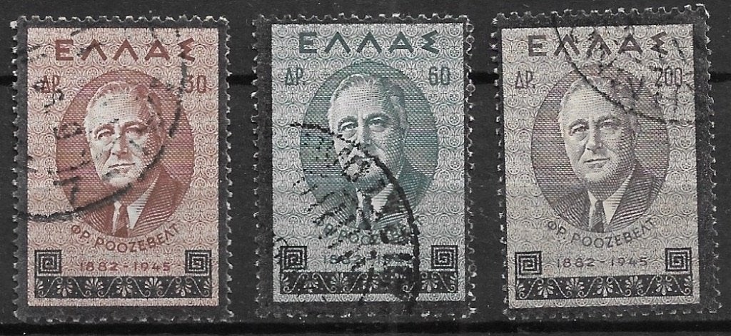 Griekenland 1945 Roosevelt begrafenis Vl. 588/590, Verzenden, Griekenland, Gestempeld
