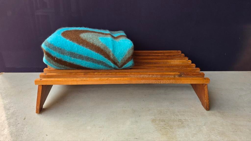 Vintage wollen deken met hartjespatroon - 195x160 cm, Huis en Inrichting, Woonaccessoires | Kussens, Gebruikt, Bruin, Vintage