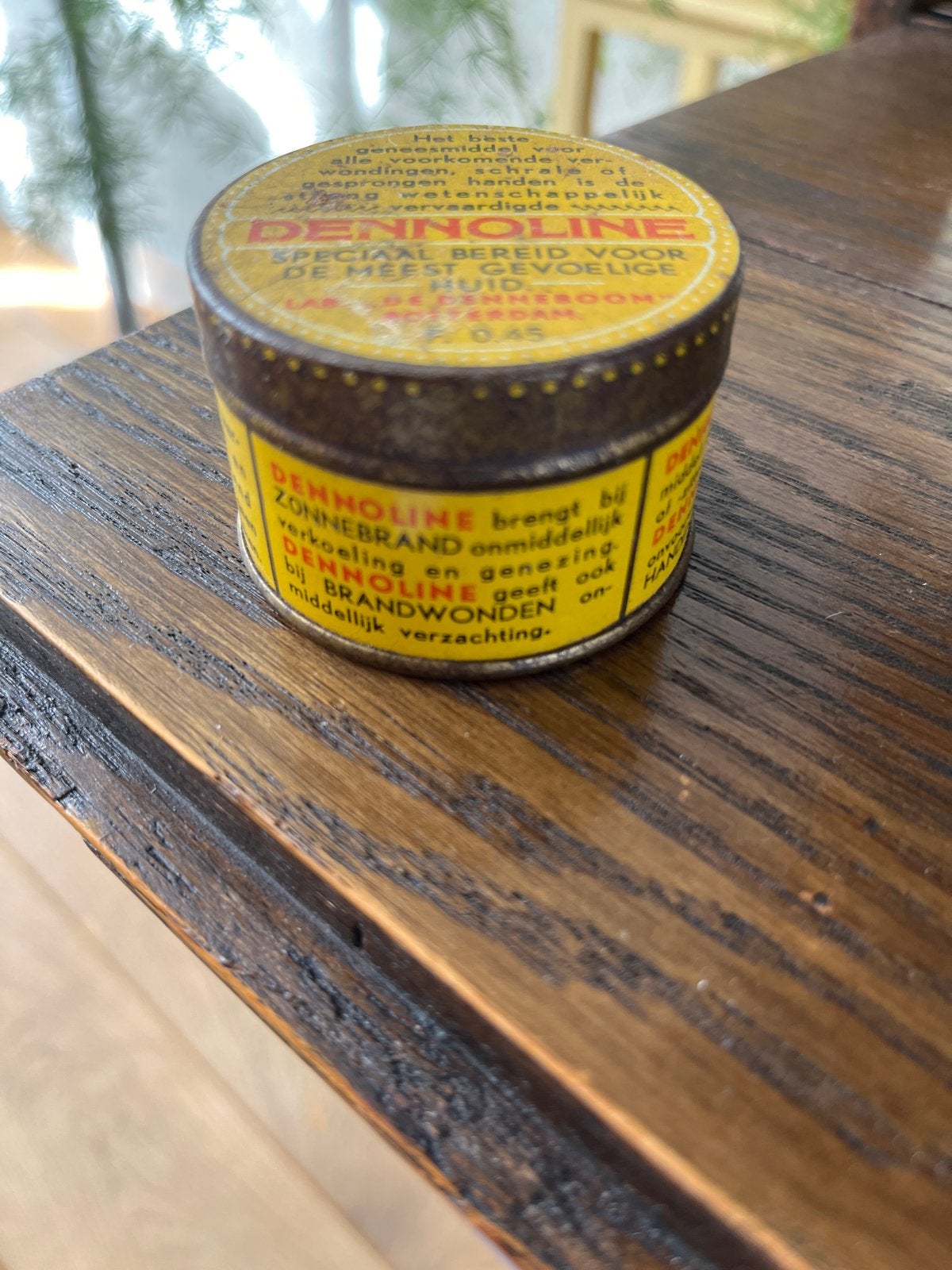 Vintage Dennoline blikje met origineel lepeltje, Ophalen of Verzenden, Gebruikt, Overige, Overige merken