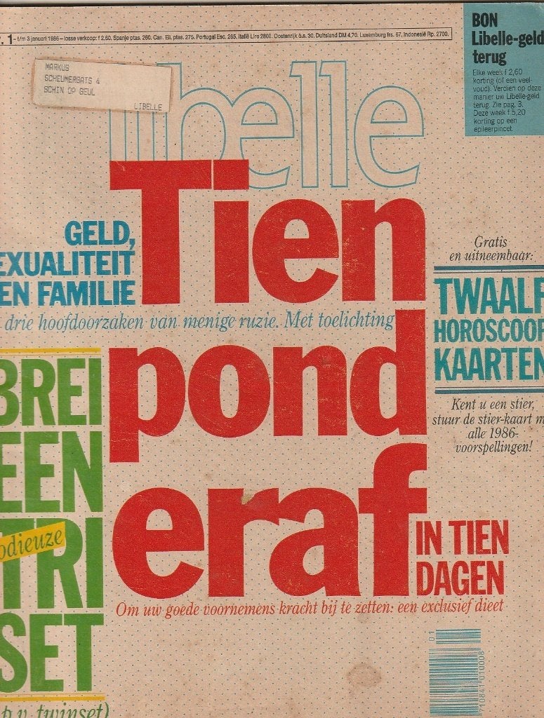 Vintage tijdschrift Libelle 1986 n.1 mode breien & recepten, Verzenden, 1980 tot heden, Nederland, Tijdschrift