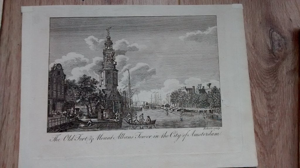 34 Amsterdam De Mount Albans Tower 18e Eeuw, Antiek en Kunst, Kunst | Etsen en Gravures, Ophalen of Verzenden, Architectuur, Gravure