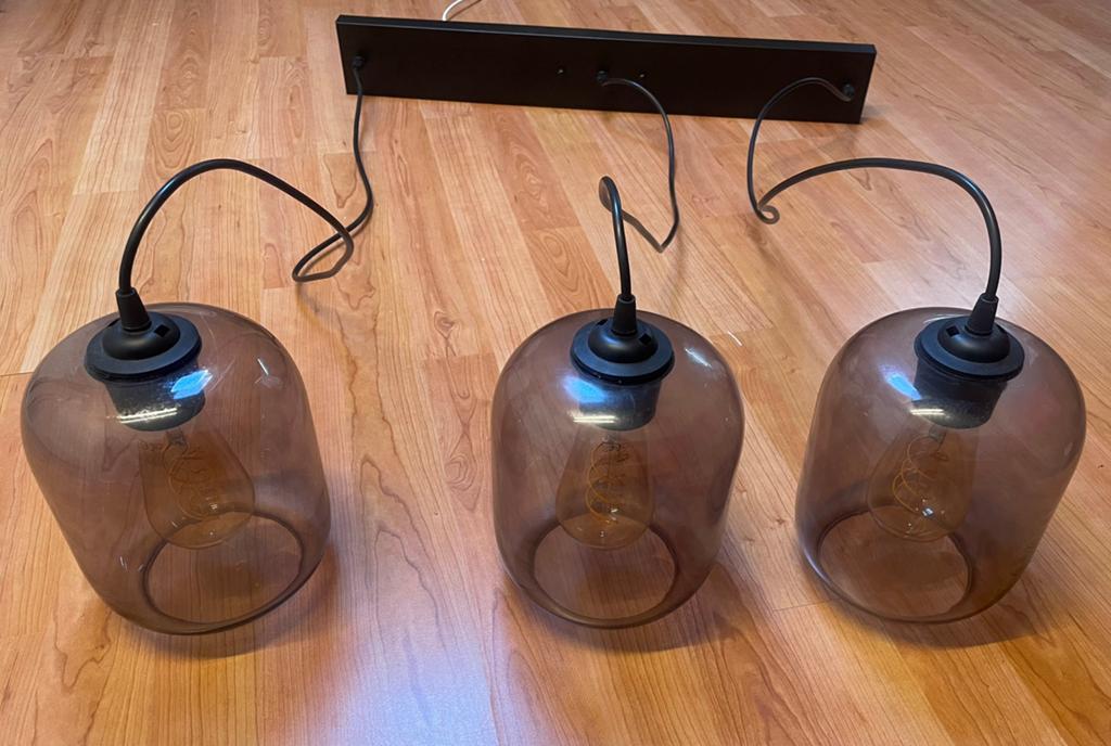 Glazen hanglamp met 3 glazen bollen, Ophalen, Zo goed als nieuw