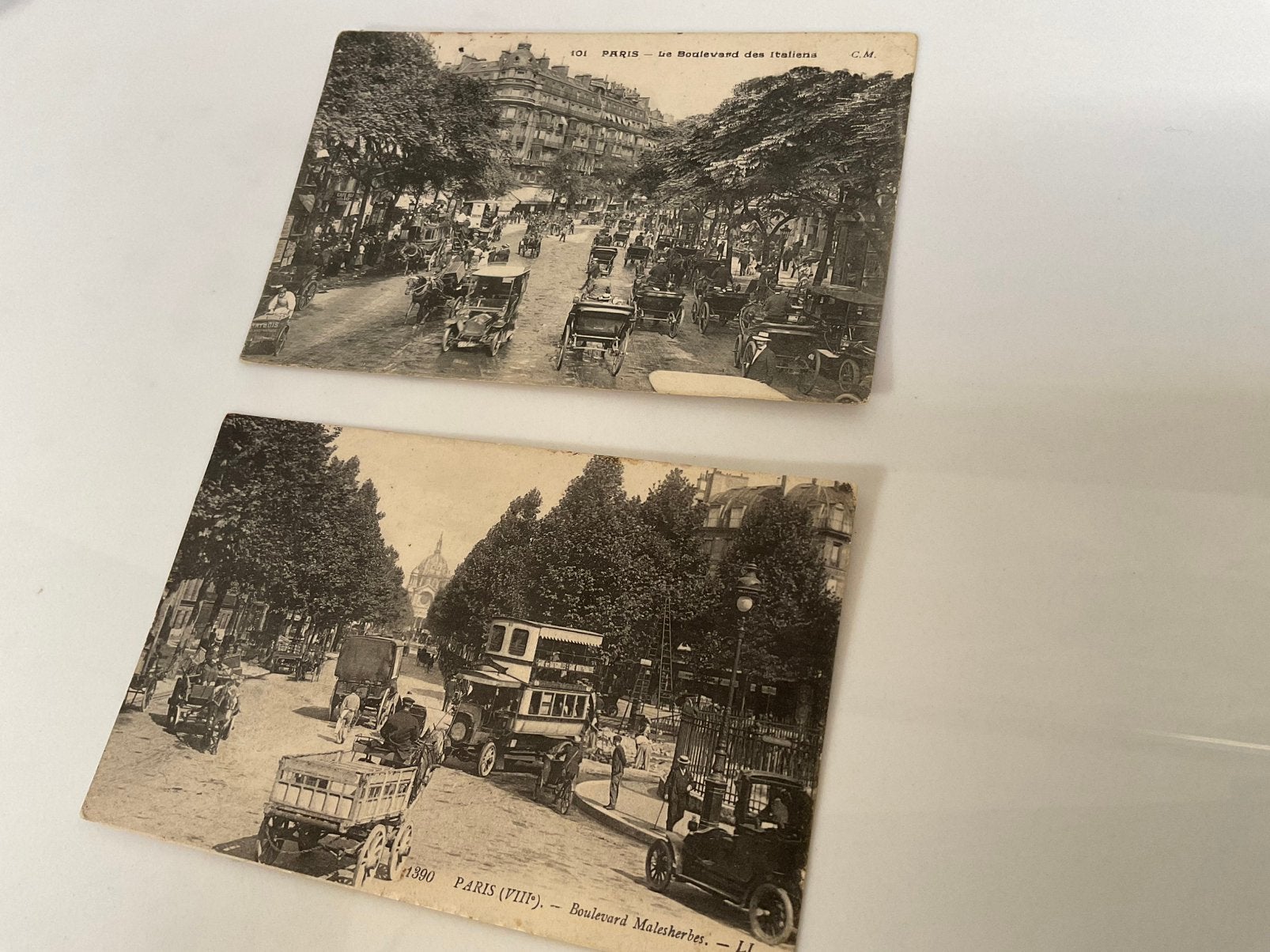 ‘Carte Postale’ uit Paris (2 st) met auto’s ca 1905, Verzamelen, Ophalen of Verzenden, Zo goed als nieuw
