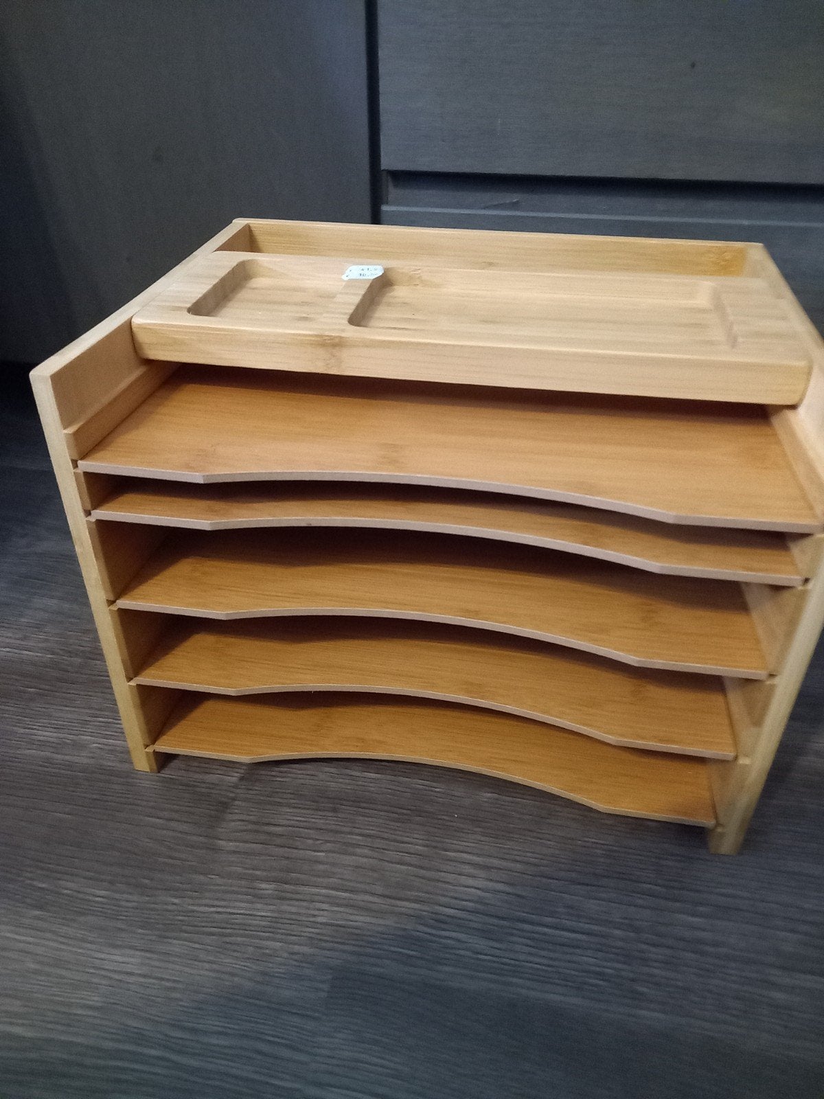 Bamboe bureau-organizer met 4 vakken en pennenbakje, Ophalen, Hout, 32 cm, 25 cm
