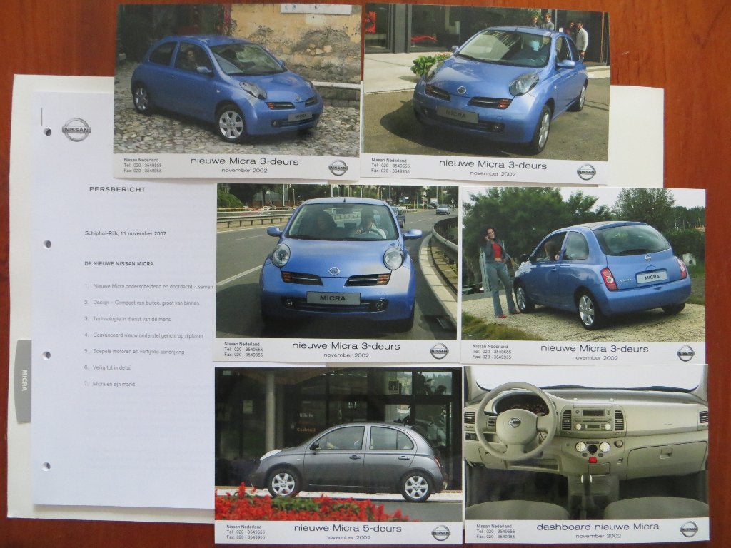 Nissan Micra persmap (nov. 2002) o.a. 6 persfoto's, Ophalen of Verzenden, Nieuw, Nissan