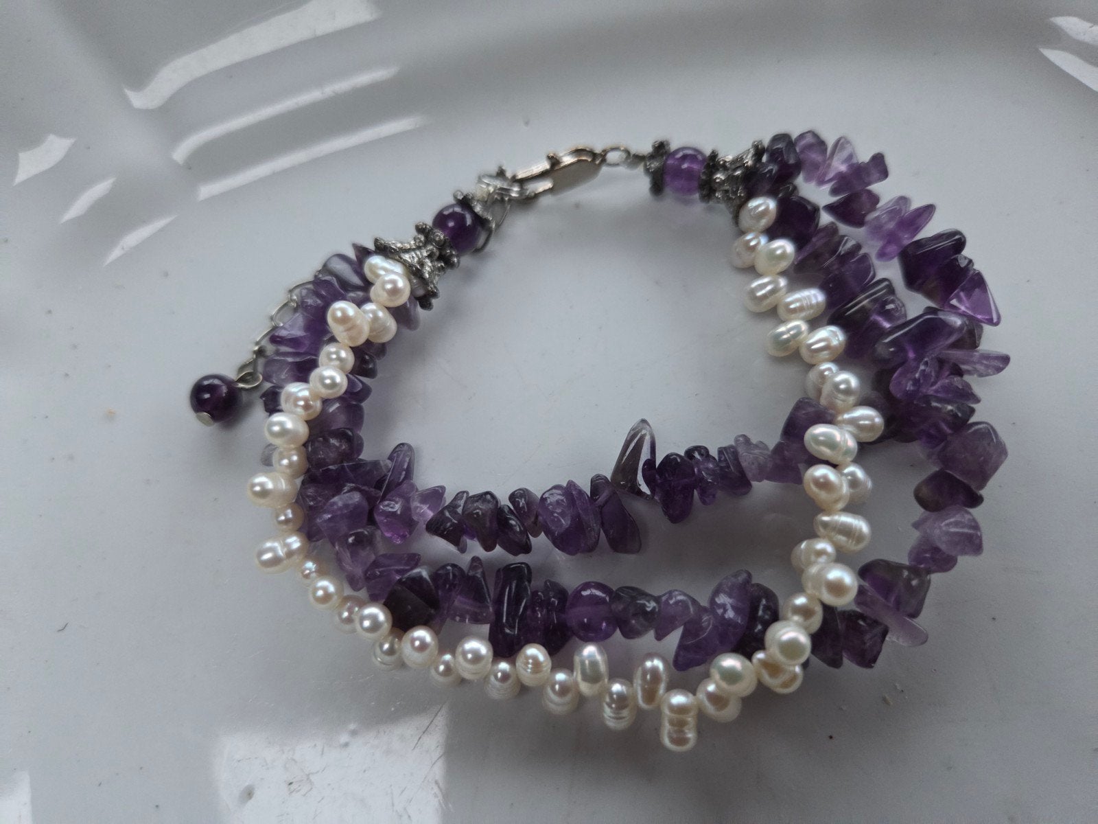 armband amethyst zoetwater parels, Sieraden, Tassen en Uiterlijk, Overige materialen, Verzenden, Paars, Zo goed als nieuw