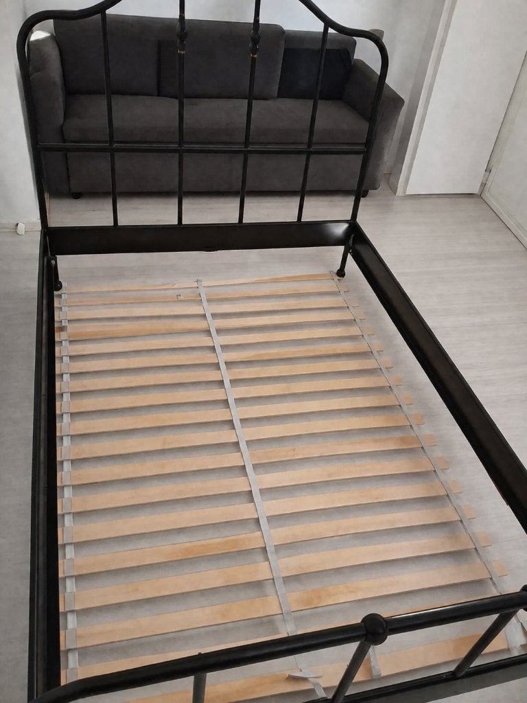 IKEA STJÄRNÖ bedframe 140x200 + 2x LURÖY lattenbodem, Ophalen, Gebruikt, Zwart, Tweepersoons