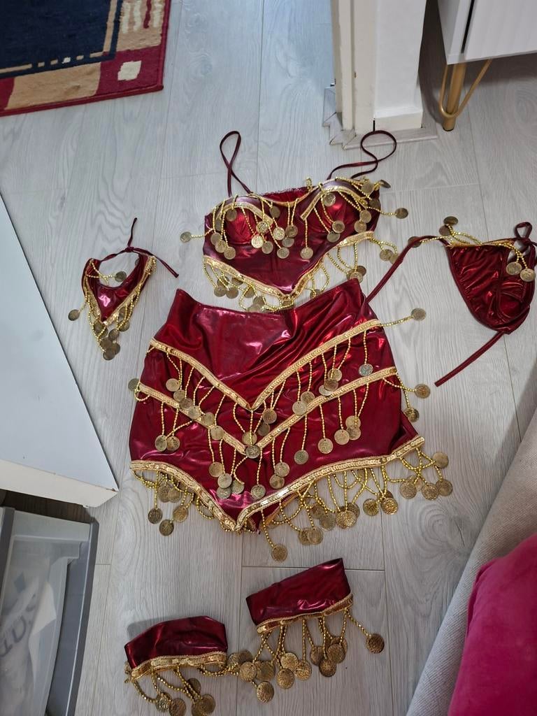 Compleet danskostuum met munten - Buikdans/Carnaval, Ophalen of Verzenden