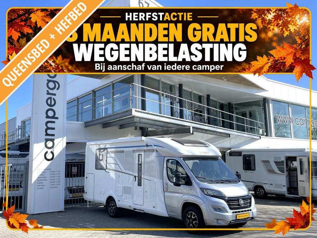 Hymer T 698 CL CAMPER QUEENSBED+HEFBED EURO6 XXL GARAGE, Caravans en Kamperen, Fiat, 7 tot 8 meter, Bedrijf, Hymer
