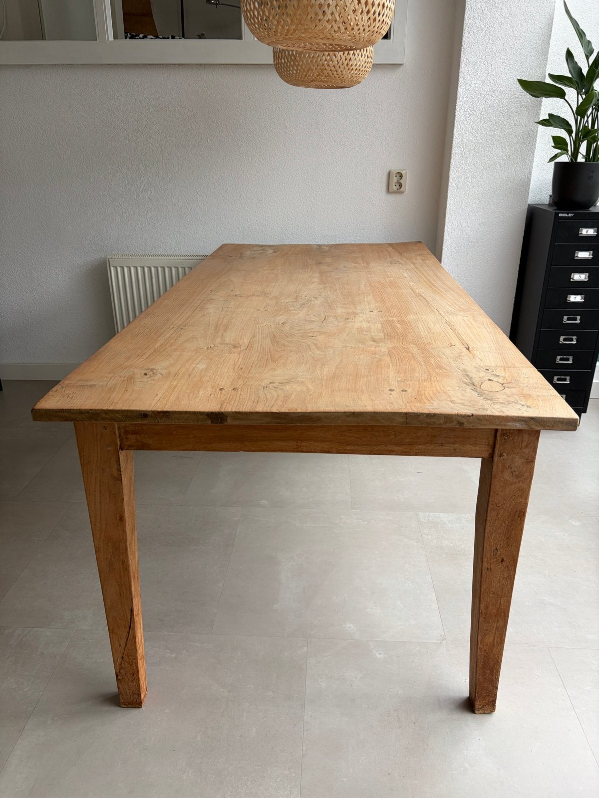 Teakhouten robuuste eettafel met lades, Gebruikt, Teakhout, Vijf personen of meer, 150 tot 200 cm