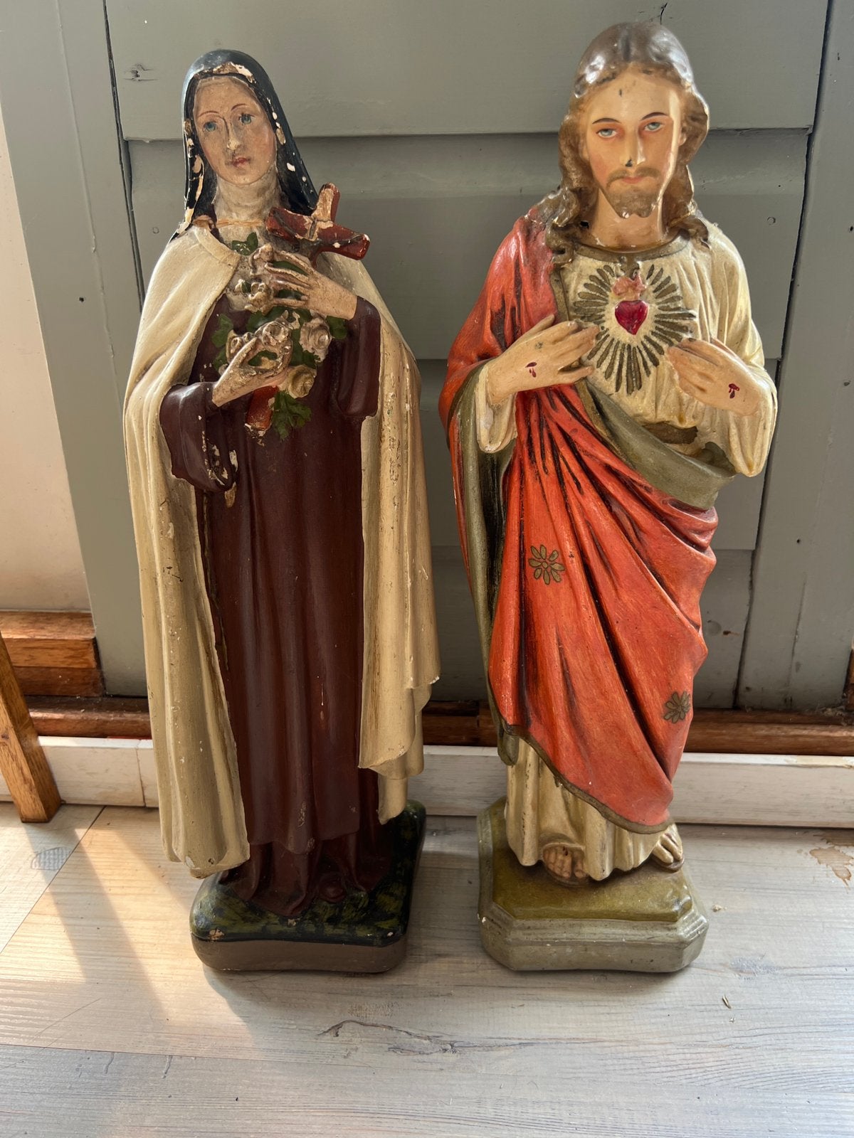 Oud brocante Jezus Heilig hart beeld & Theresia beeld, Antiek en Kunst, Ophalen