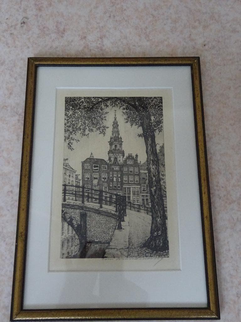 Cornelis Brandenburg - Amsterdam - Groenburgwal, Antiek en Kunst, Ingelijst, Ets, Stadsgezicht, 23 cm