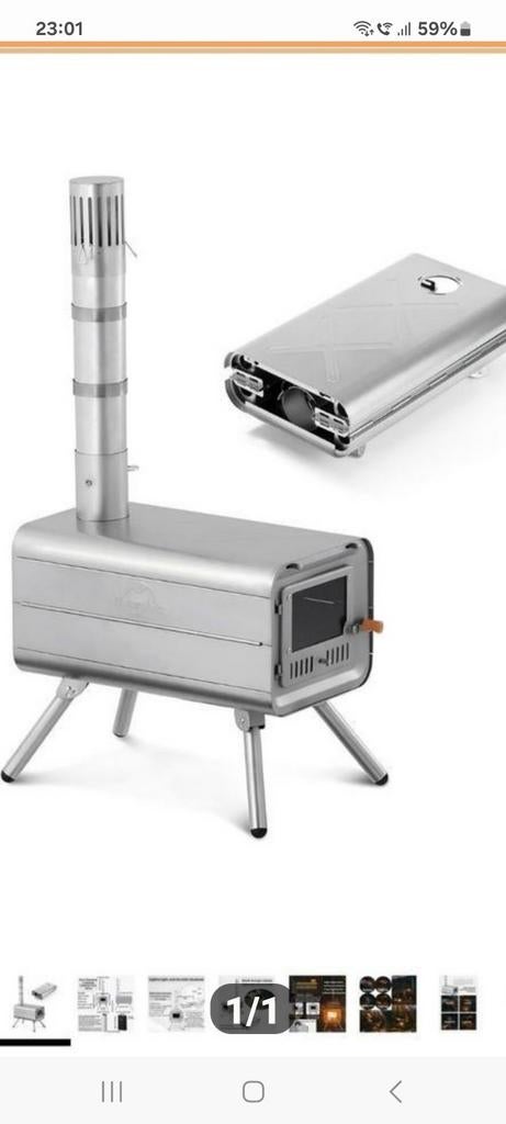 Draagbare Titanium Camping houtkachel 60x35x30cm met nw.tent, Caravans en Kamperen, Ophalen of Verzenden, Zo goed als nieuw