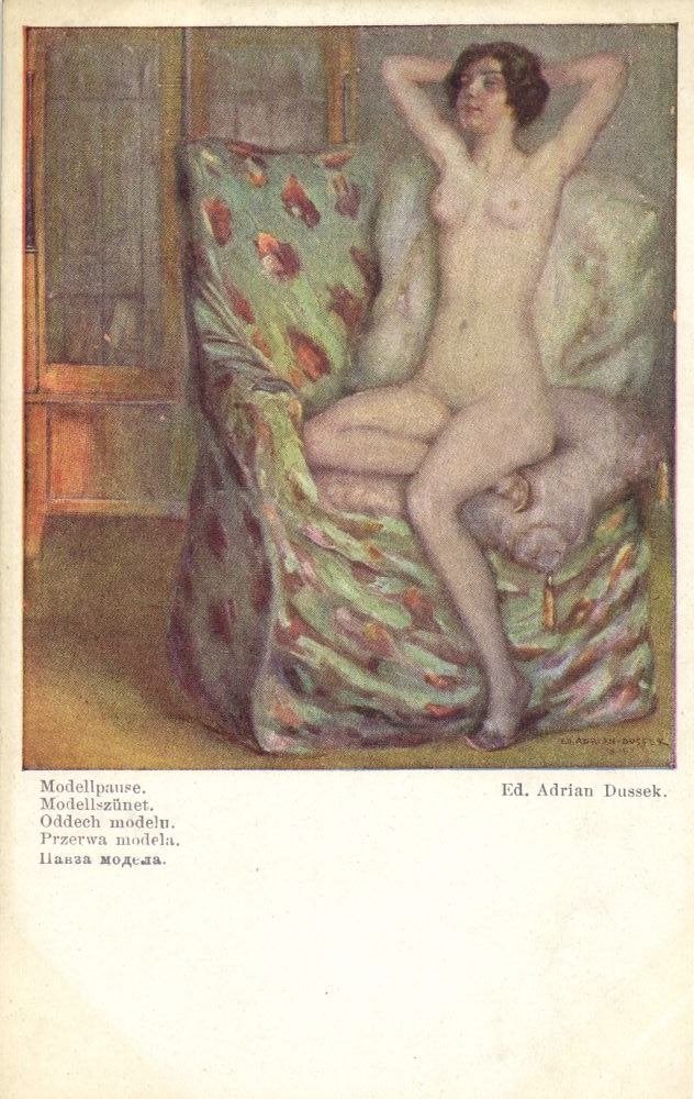 Schilderij Adrian Dussek, Naakt Model tijdens haar Pauze, Ophalen of Verzenden, Voor 1920, Ongelopen, Overige thema's