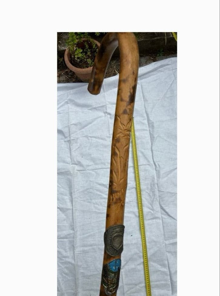 Vintage wandelstok met apen eblems, Ophalen of Verzenden