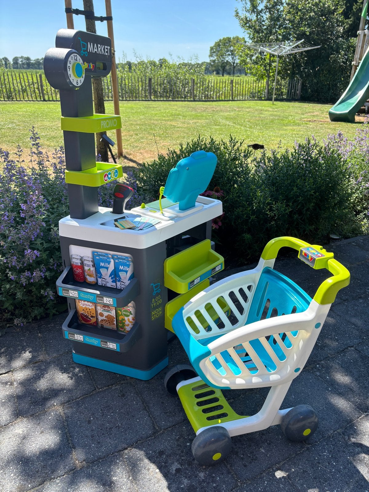 Smoby Supermarkt met winkelwagen en werkende scanner, Ophalen, Gebruikt, Met geluid