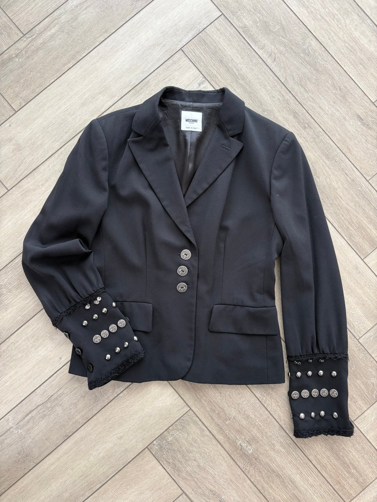 Moschino Blazer met studs, Kleding | Dames, Maat 38/40 (M), Verzenden, Zwart, Zo goed als nieuw