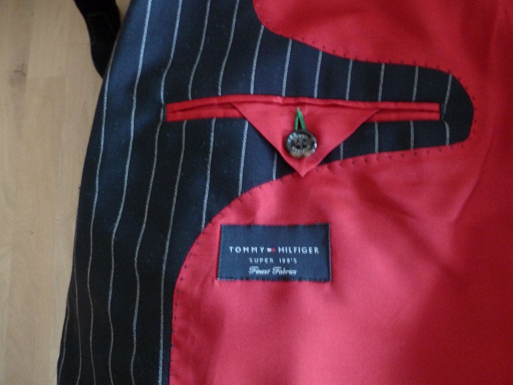 TOMMY HILFIGER colbert krijtstreep blauw 52 -GRATIS zend, Verzenden, Nieuw, Maat 52/54 (L), Blauw