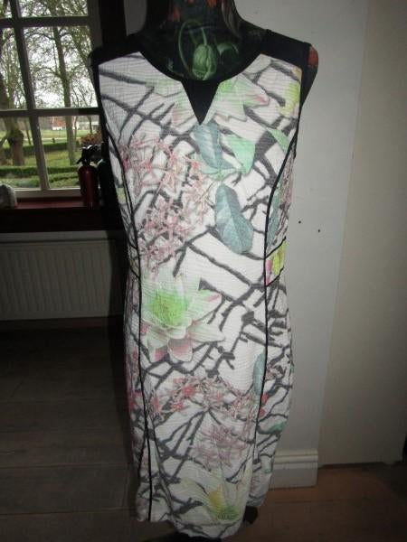 F1401 DONNA DURA mt 38 jurk wit zwart roze chiffon, Kleding | Dames, Jurken, Maat 38/40 (M), Verzenden, Zwart, Donna Dura