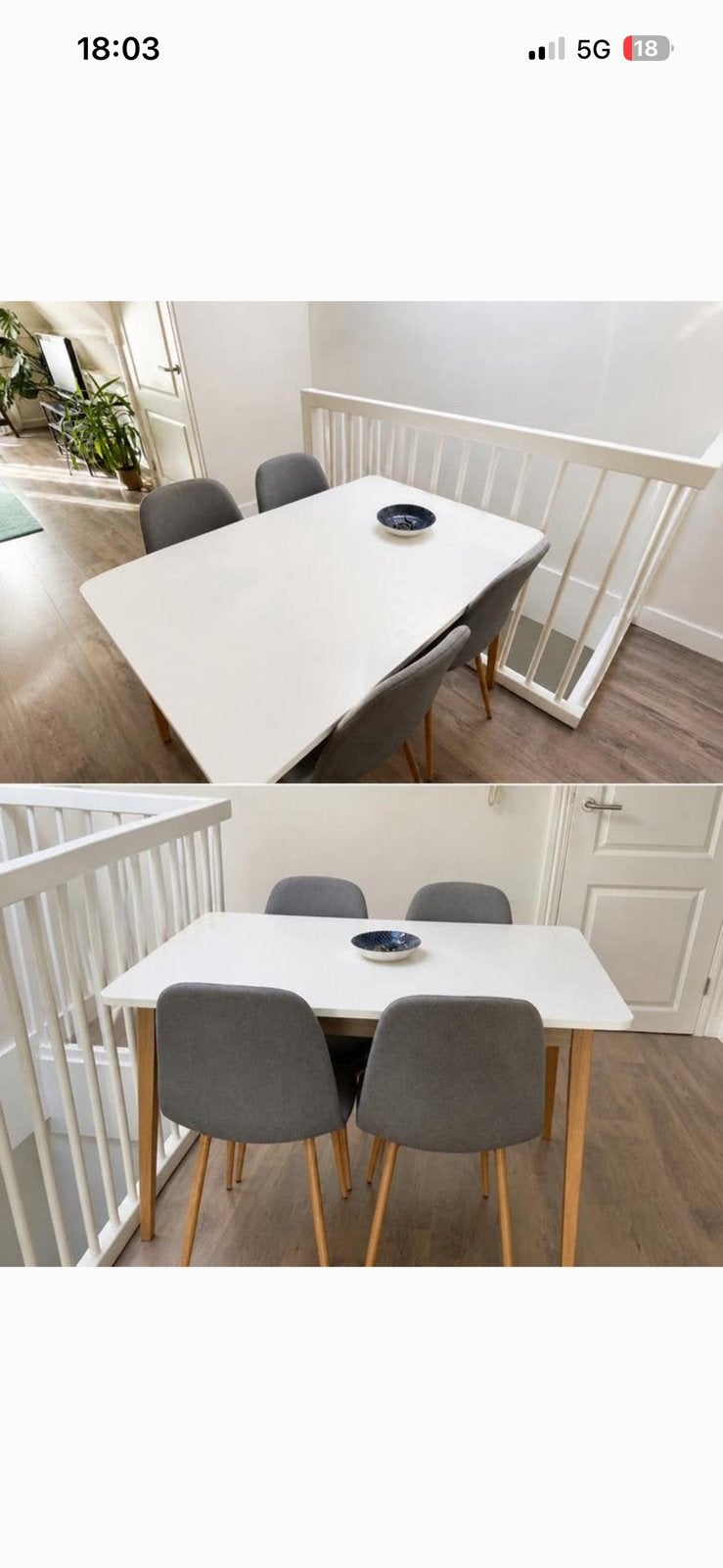 Eettafel + 4 stoelen | JYSK | wit/grijs, Ophalen, Zo goed als nieuw