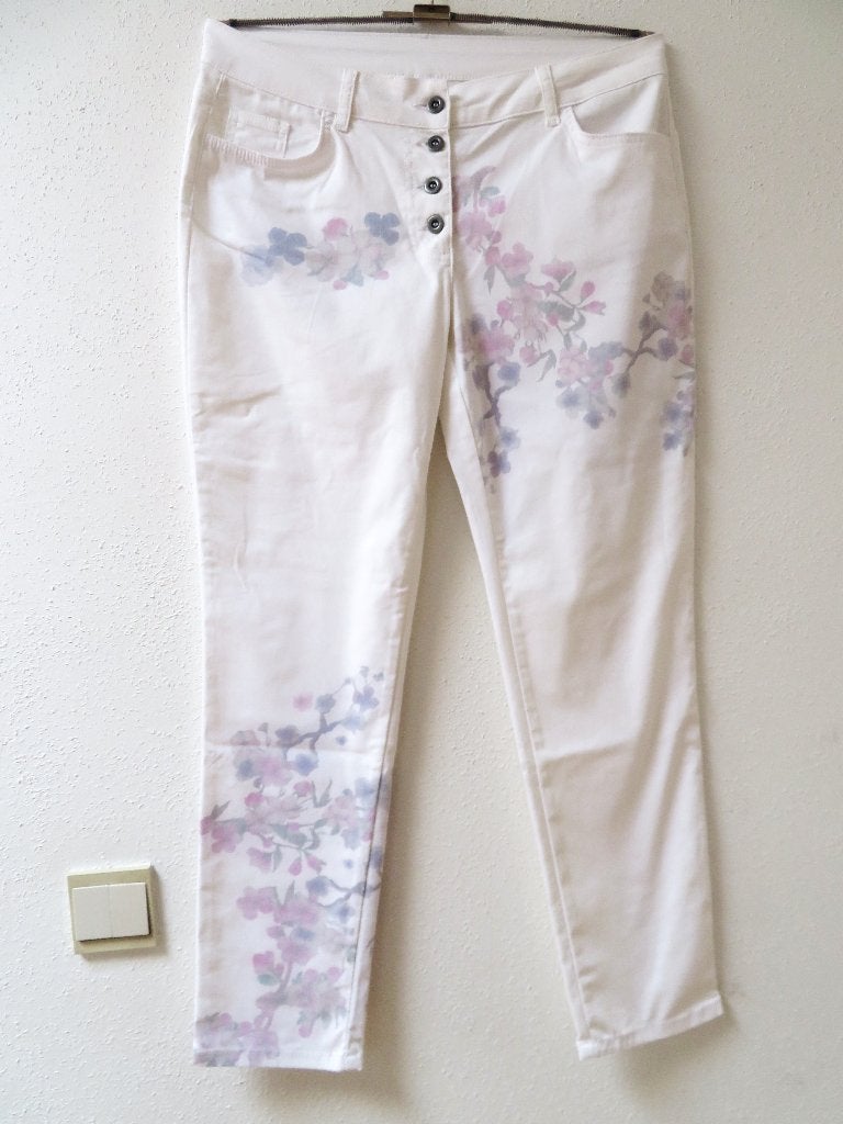 K55 LASCANA nieuwe stretch jeans broek wit paars roze 42, Lascana, Wit, Maat 42/44 (L), Nieuw