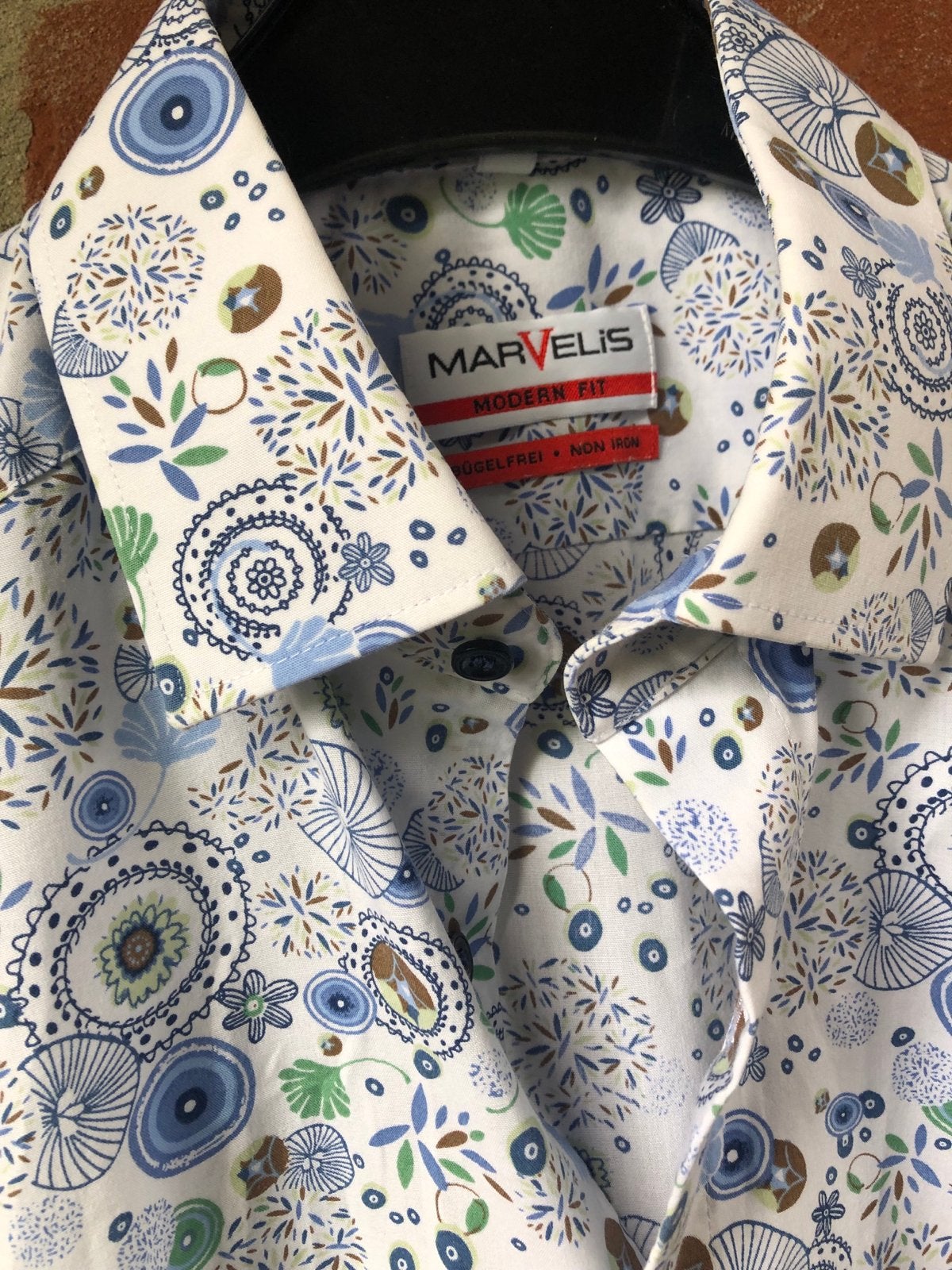 Marvelis Modern Fit overhemd met bloemenprint Mt M, Kleding | Heren, Ophalen of Verzenden, Zo goed als nieuw, Meerkleurig, Halswijdte 41/42 (L)
