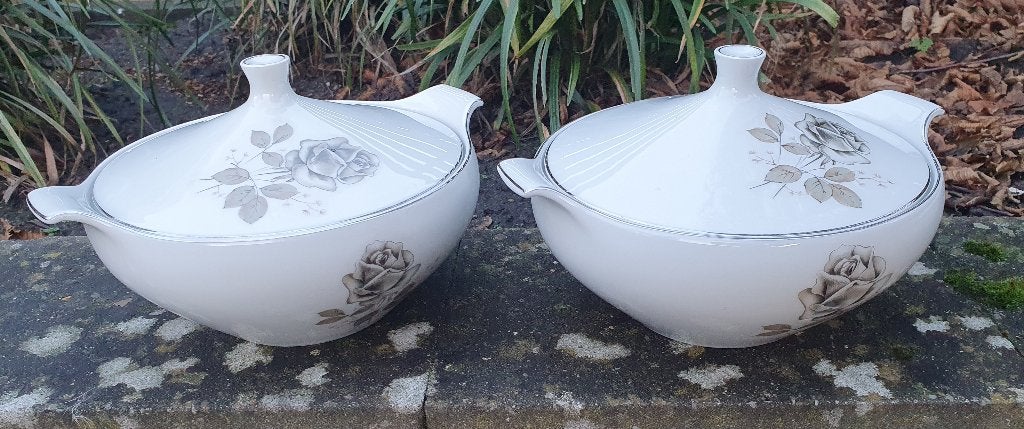 Vintage serviesgoed dekschalen schalen en 6 schoteltjes, Ophalen